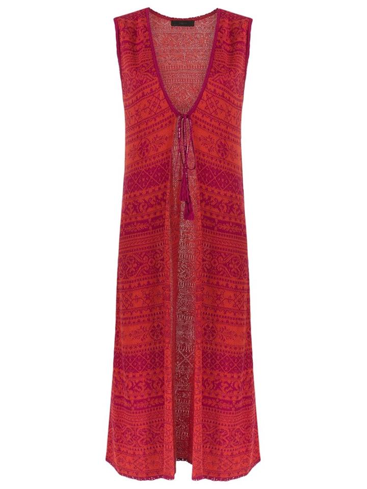 Talie Nk Long Knit Waistcoat, Women's, Size: Medium, Red, Cotton/acrylic/viscose