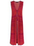 Talie Nk Long Knit Waistcoat, Women's, Size: Medium, Red, Cotton/acrylic/viscose