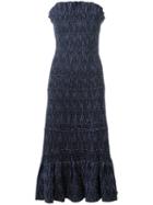 Victoria Victoria Beckham Strapless Smocked Dress, Size: 6, Blue, Cotton/polyamide/spandex/elastane/silk
