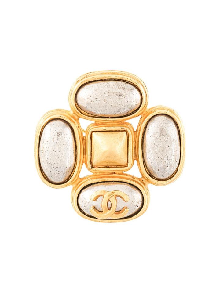 Chanel Pre-owned 1997 Interlocking Cc Brooch - Gold