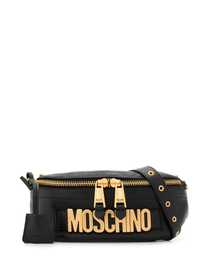 Moschino Logo Leather Belt Bag - Black