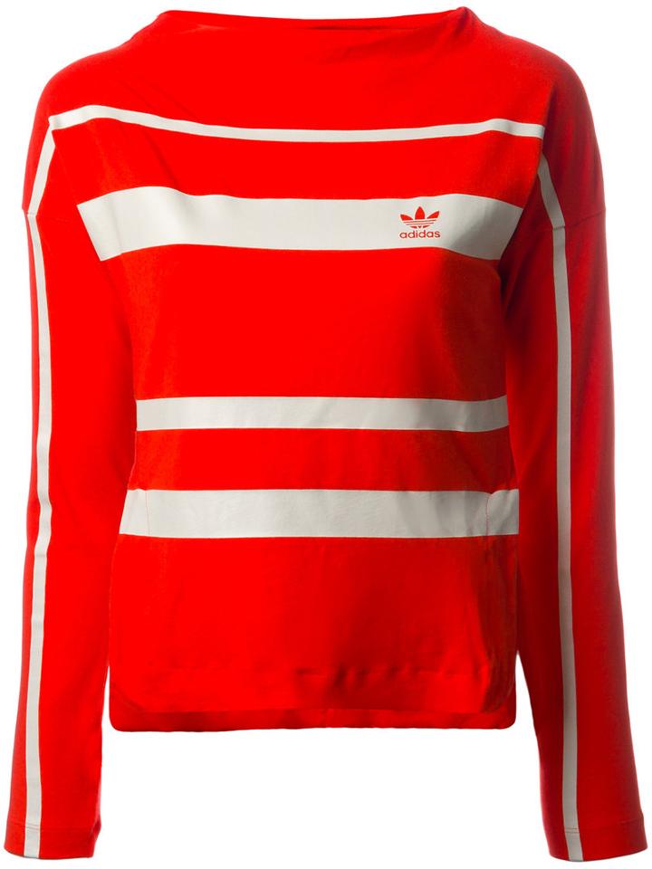 Adidas - Striped Panel Top - Women - Cotton - 42, Women's, Red, Cotton