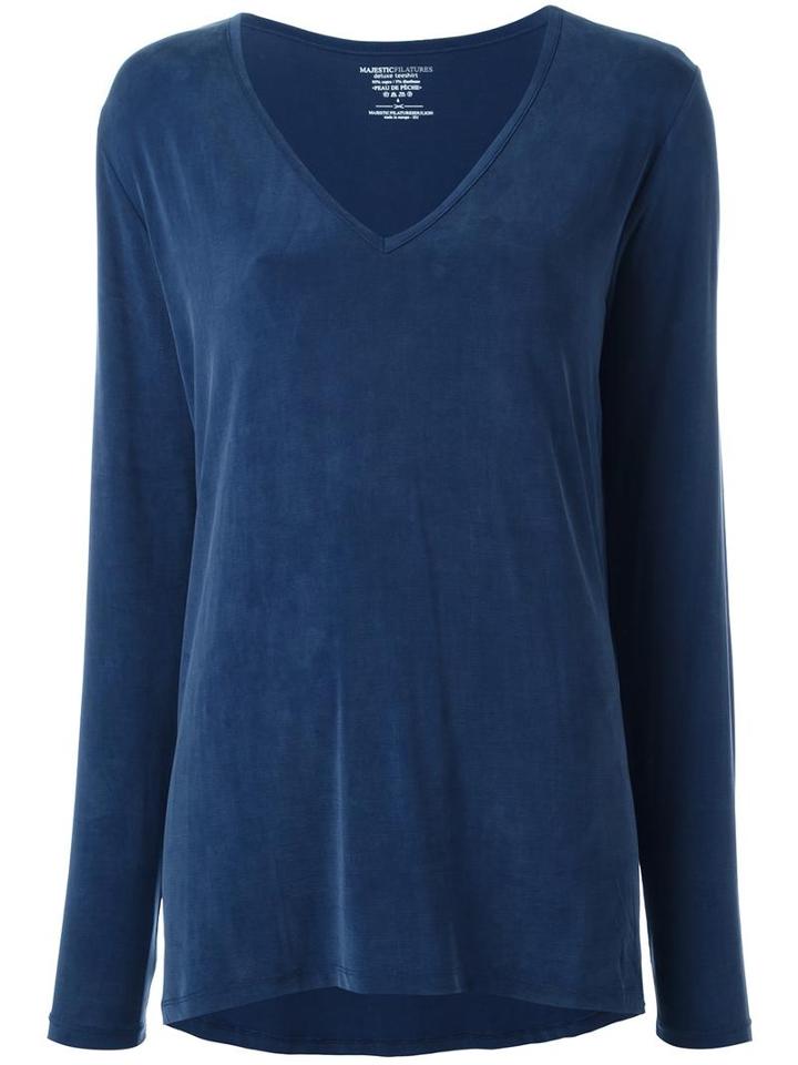 Majestic Filatures V-neck Jumper, Women's, Size: 3, Blue, Spandex/elastane/cupro