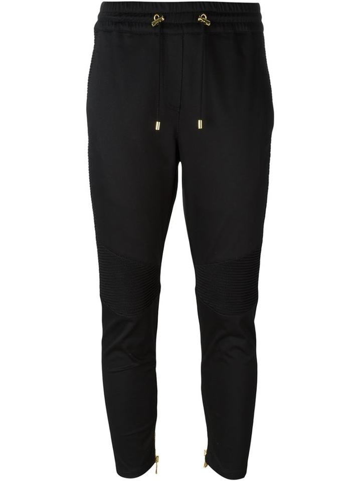 Balmain Tapered Trousers, Women's, Size: 36, Black, Spandex/elastane/cotton