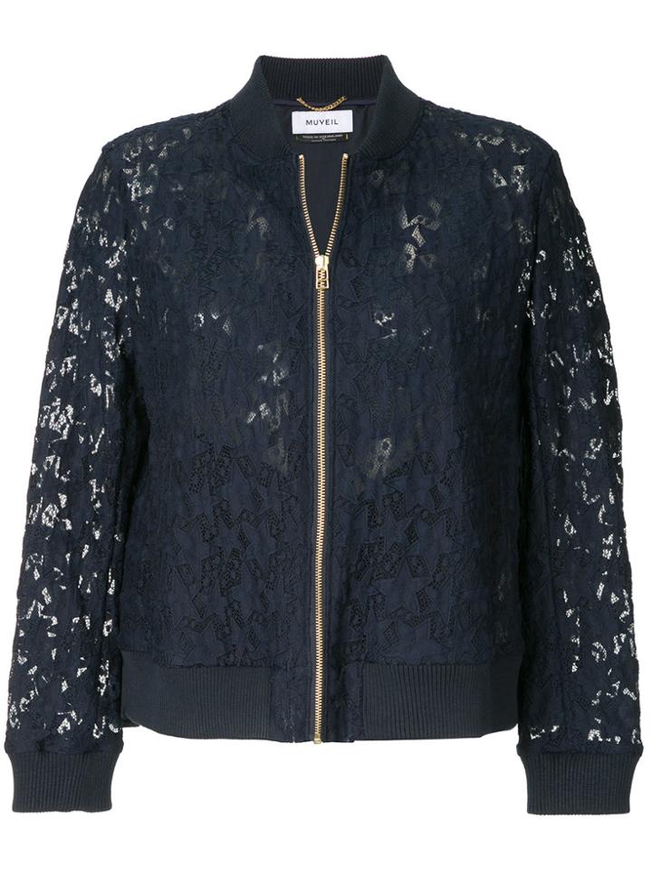 Muveil Star Lace Bomber Jacket - Blue