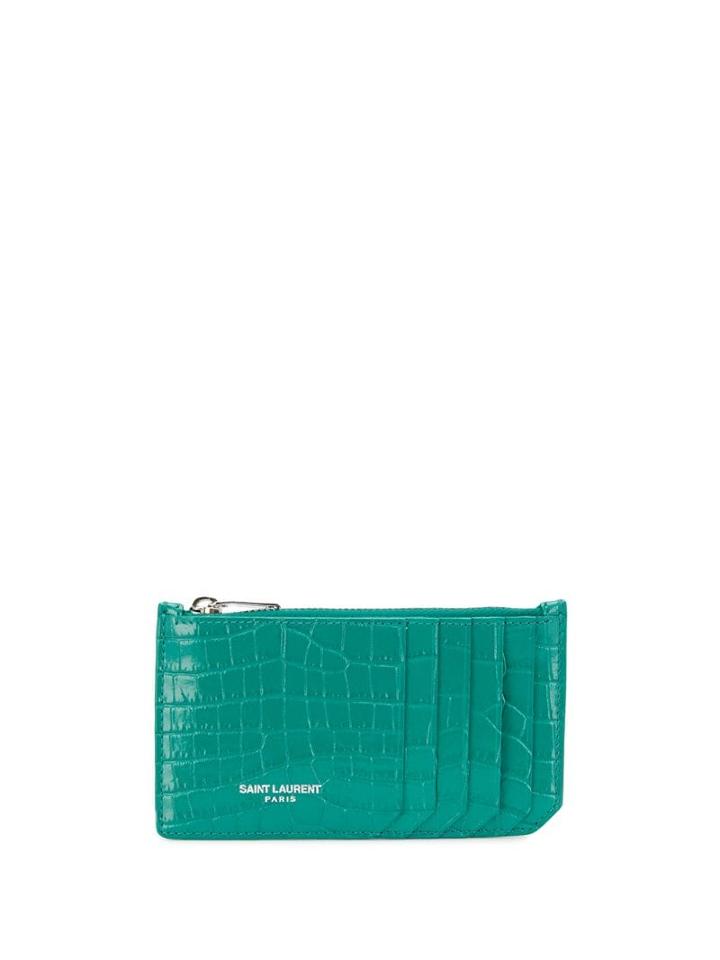 Saint Laurent Logo Zipped Card Holder - Green