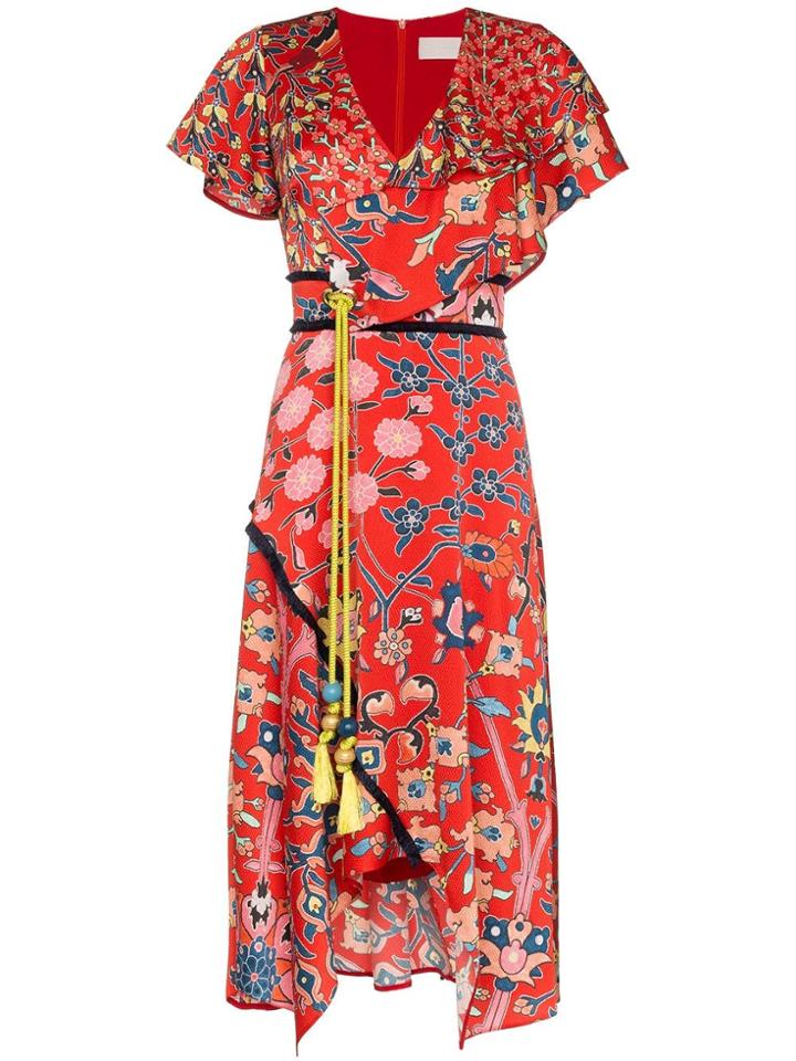 Peter Pilotto Asymmetric Printed Silk Dress - Red