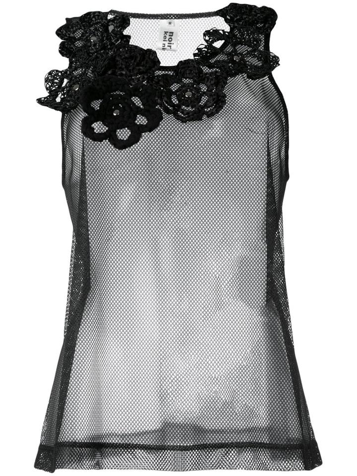 Comme Des Garçons Noir Kei Ninomiya Floral Embellished Blouse, Women's, Size: Medium, Black, Linen/flax/nylon/polyester/rayon