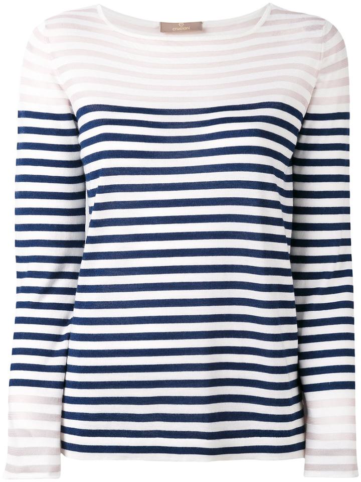 Cruciani - Striped Print Long Sleeve Top - Women - Silk/cotton - 44, Blue, Silk/cotton