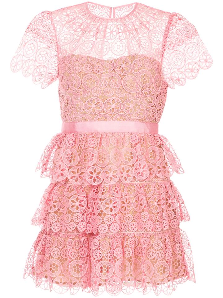 Self-portrait Embroidered Tiered Mini Dress - Pink & Purple