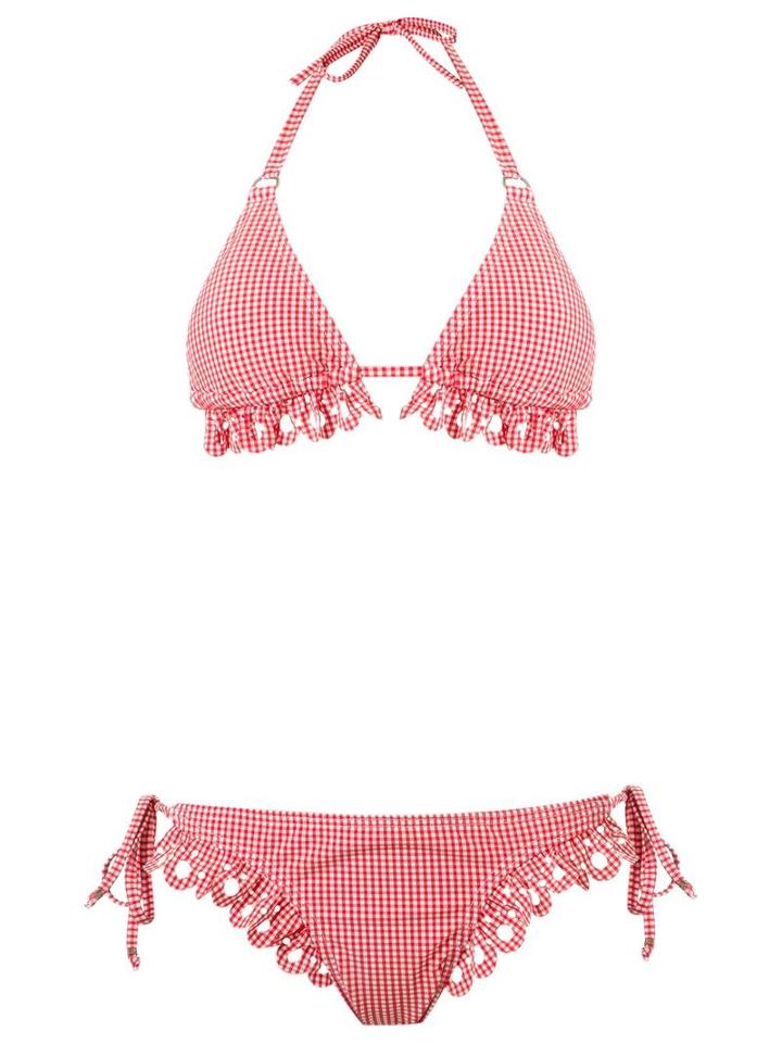 Amir Slama Panelled Triangle Bikini Set, Women's, Size: P, Red, Elastodiene