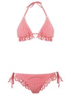 Amir Slama Panelled Triangle Bikini Set, Women's, Size: P, Red, Elastodiene