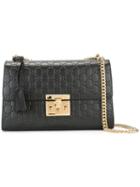 Gucci Logo Embossed Shoulder Bag, Women's, Black, Calf Leather