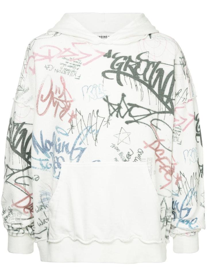 Ground Zero Graffiti Print Inside Out Hoodie - White