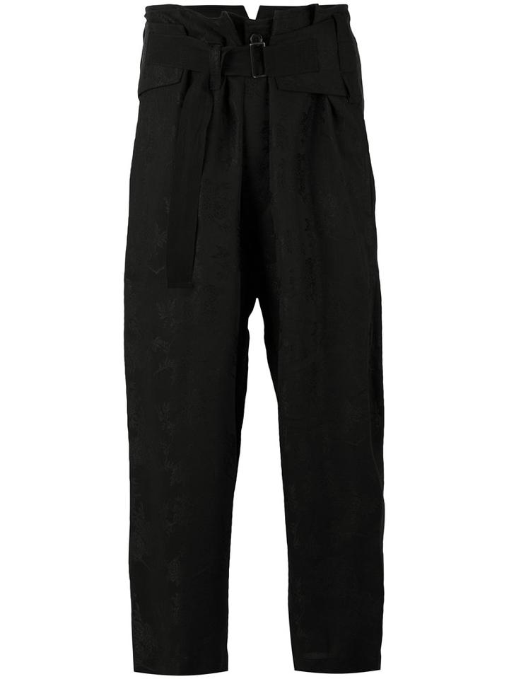 Ann Demeulemeester - Jacquard Cropped Trousers - Men - Linen/flax/acetate/viscose - Xs, Black, Linen/flax/acetate/viscose