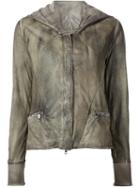 Giorgio Brato Worn Effect Hooded Jacket, Women's, Size: 42, Green, Cotton/calf Leather