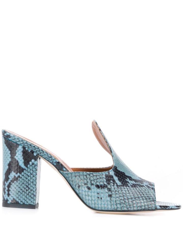 Paris Texas Snakeskin Print Mule Sandals - Blue