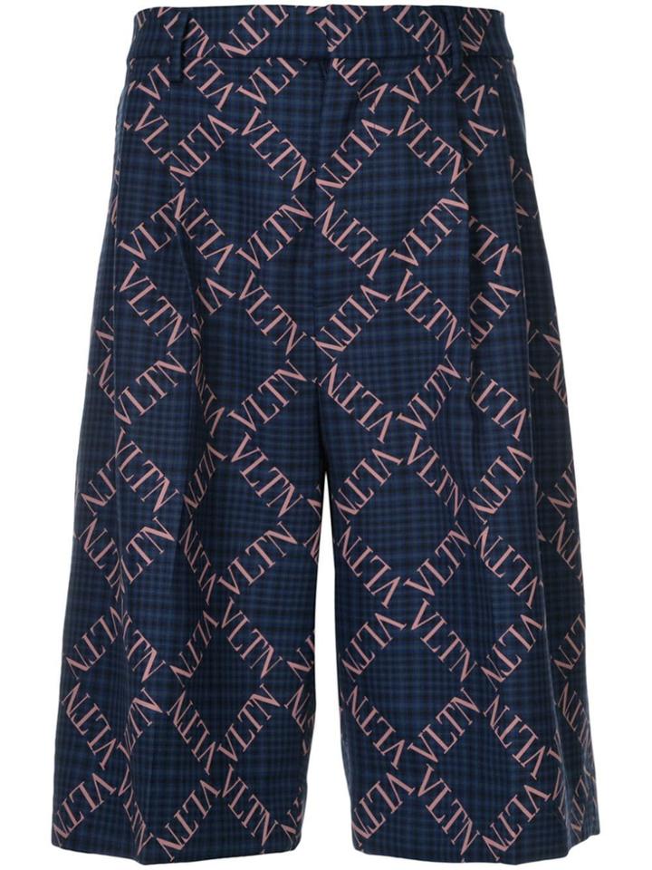 Valentino Logo Checked Shorts - Blue