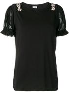Liu Jo Embellished Ruffled-sleeve T-shirt - Black