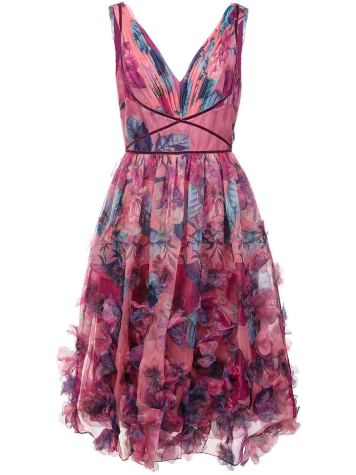 Marchesa Notte 3d Floral Embroidered Cocktail Dress - Pink & Purple