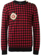 Balmain Checked Branded Patch Jumper, Men's, Size: Medium, Black, Wool/merino