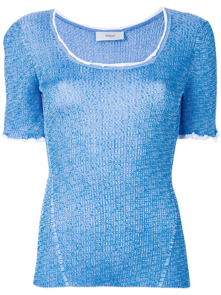 Pringle Of Scotland Ribbed Short Sleeve Top - Blue