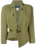 Thierry Mugler Vintage Sequin Flower Appliqué Blazer, Women's, Size: 44, Green