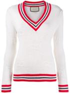 Gucci V-neck Knitted Logo Sweater - White