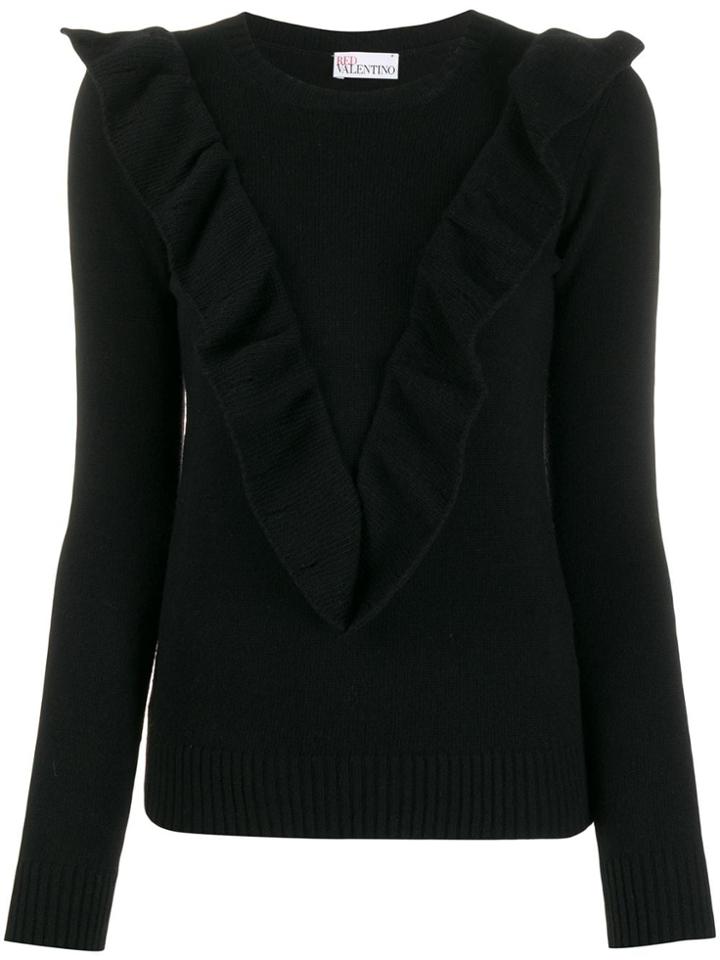 Red Valentino Ruffled V Jumper - Black