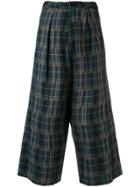 Y's Wide Leg Check Trousers - Blue