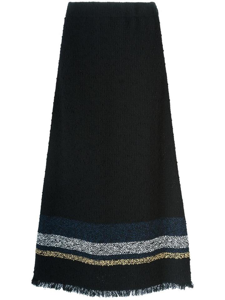 Sonia Rykiel Fray Hem Maxi Skirt, Women's, Size: 40, Black, Cotton/polyamide/polyester