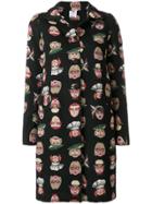 Ultràchic Printed Faces Buttoned Coat - Black