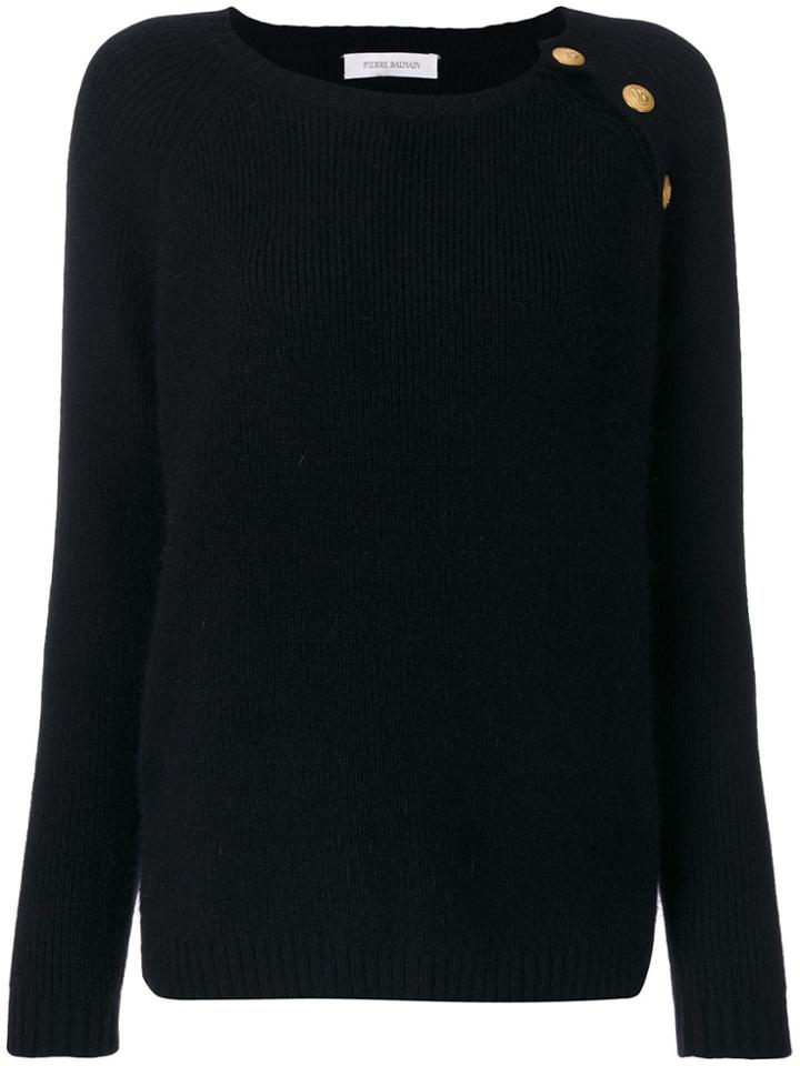Pierre Balmain Ribbed Button Sweater - Black