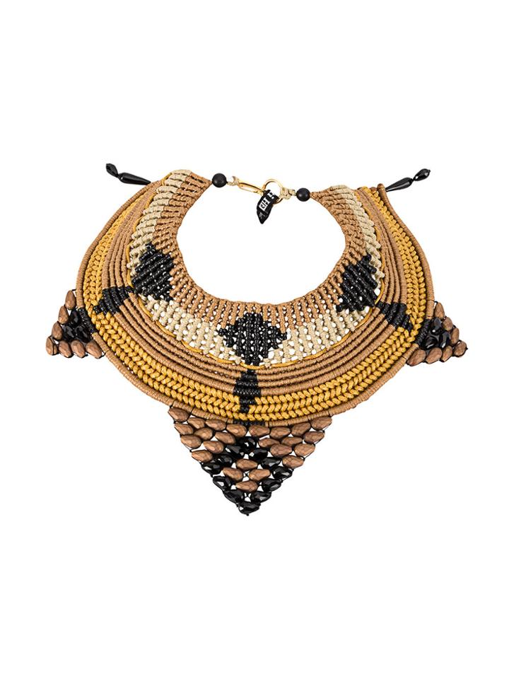 Afroditi Hera Contrast Woven Necklace - Brown