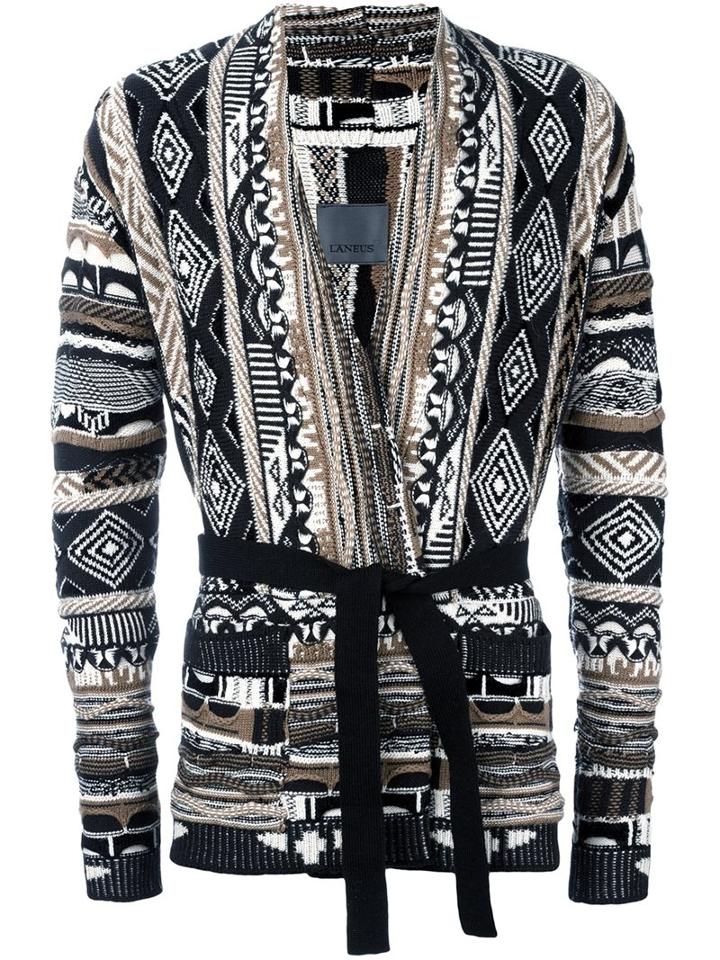 Laneus Patterned Wrap Cardigan, Men's, Size: 48, Acrylic/polyamide/viscose/wool