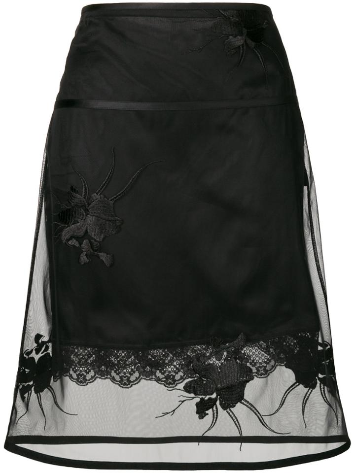 Helmut Lang Floral Embroidered Layered Skirt - Black