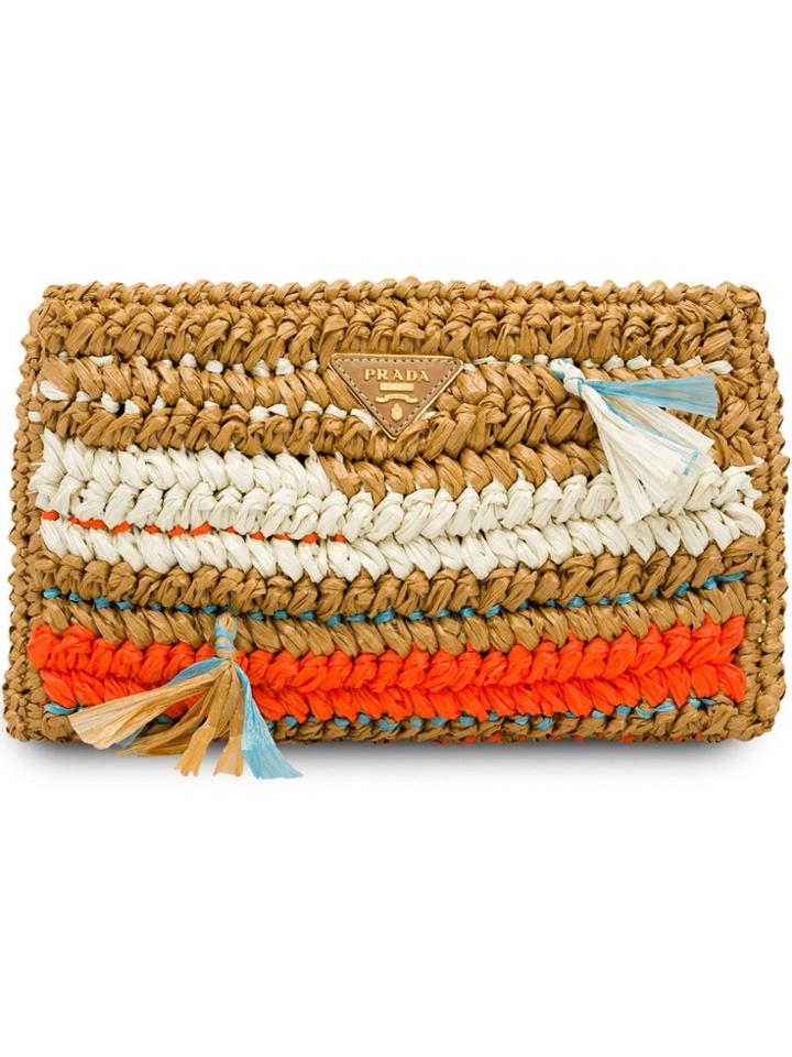 Prada Woven Raffia Clutch - Neutrals