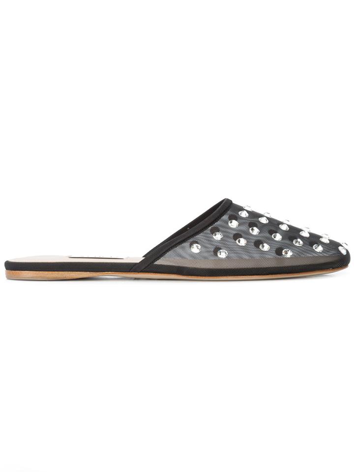 Attico Embellished Sheer Mules - Black