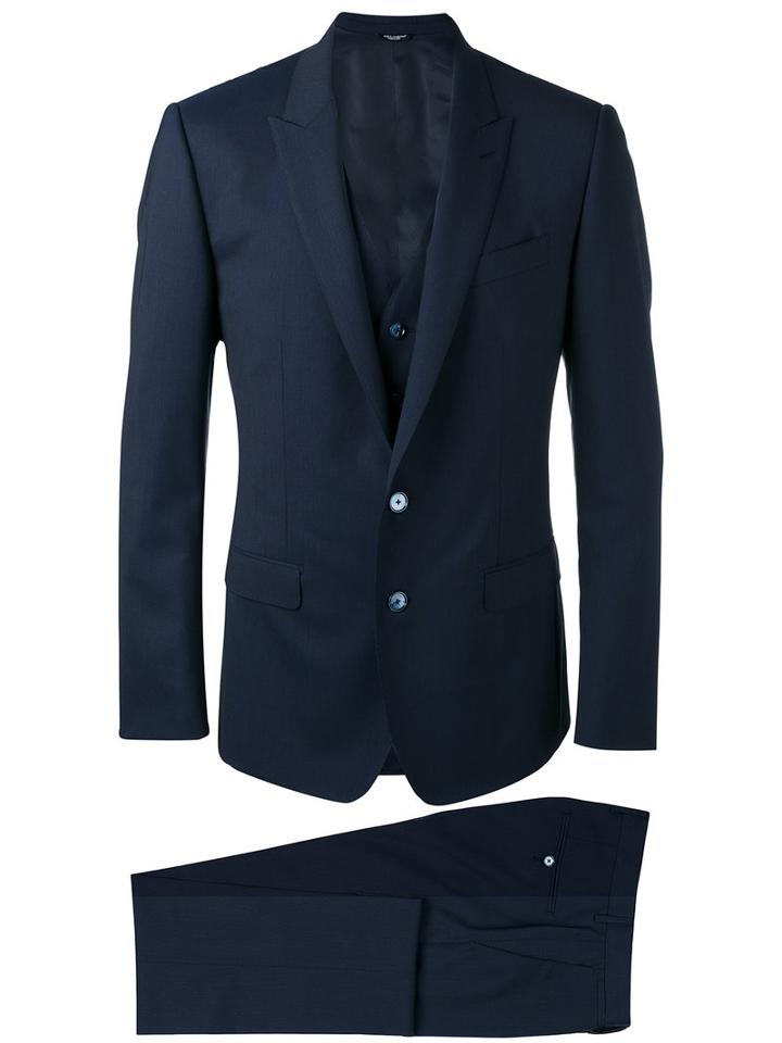Dolce & Gabbana Formal Three-piece Suit, Men's, Size: 50, Blue, Wool/spandex/elastane/acetate/cupro