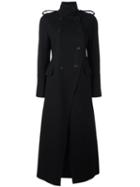Valentino Double Breasted Long Coat, Women's, Size: 44, Black, Virgin Wool/silk