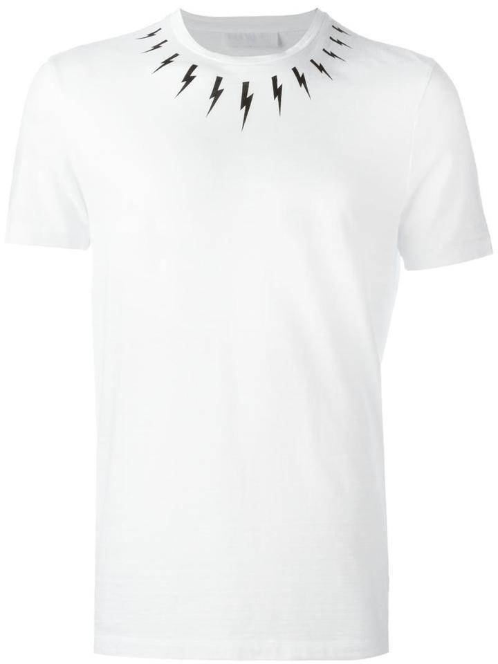 Neil Barrett Lightning Bolt Print T-shirt, Size: Xs, White, Cotton