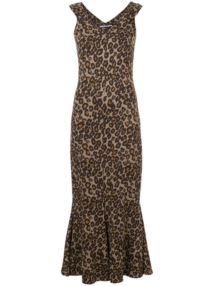 Rosetta Getty Fitted Leopard Print Dress - Brown