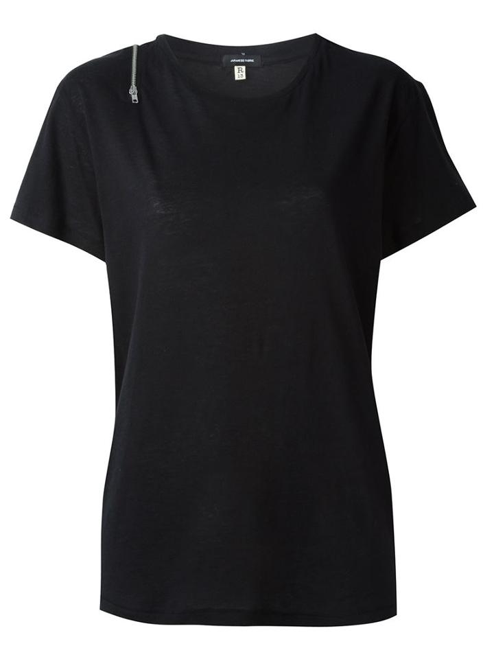 R13 Shoulder Zip Detail T-shirt, Women's, Size: Large, Black, Cotton/cashmere