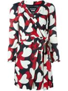 Boutique Moschino Heart Print Wrap Dress, Women's, Size: 44, Black, Polyester