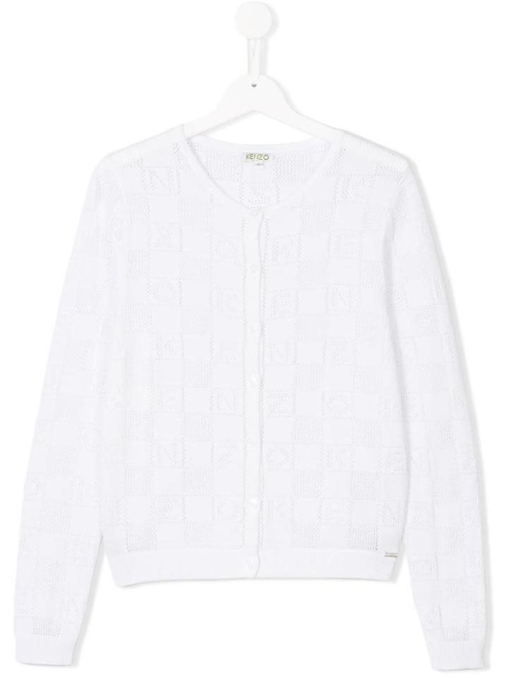 Kenzo Kids Logo Intarsia Cardigan, Girl's, Size: 16 Yrs, White