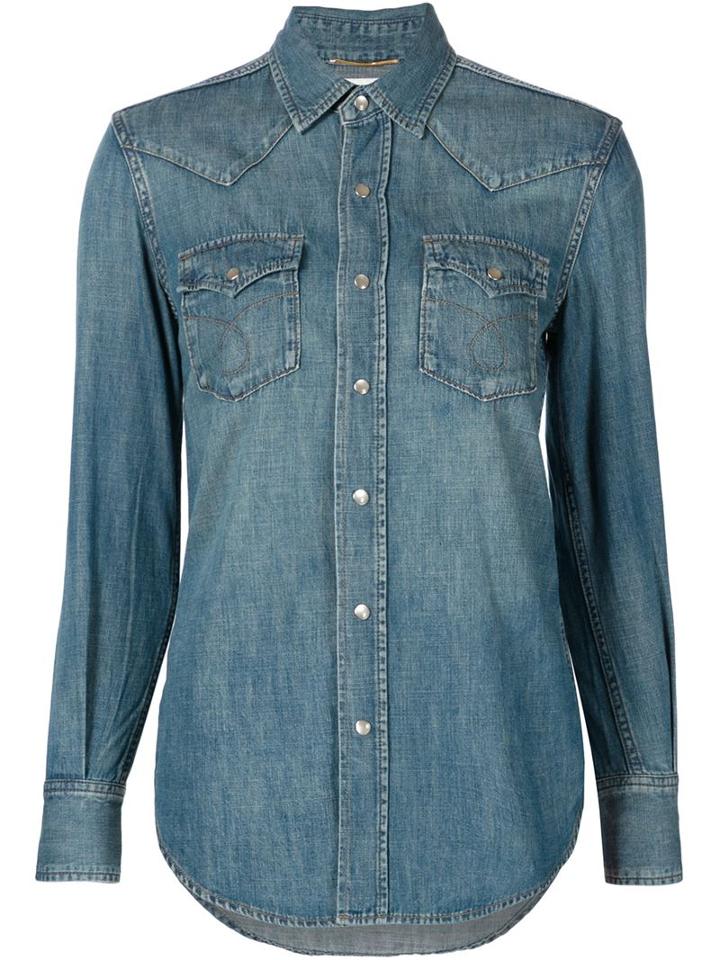 Saint Laurent Western Denim Shirt, Women's, Size: Large, Blue, Cotton