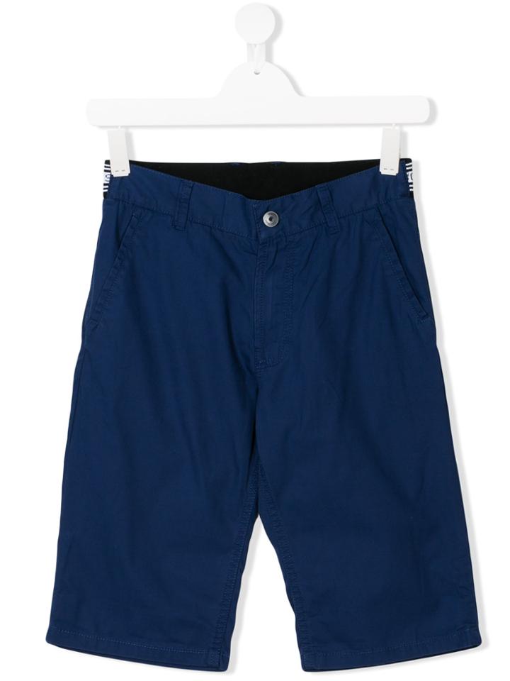 Boss Kids Logo Print Chino Shorts - Blue