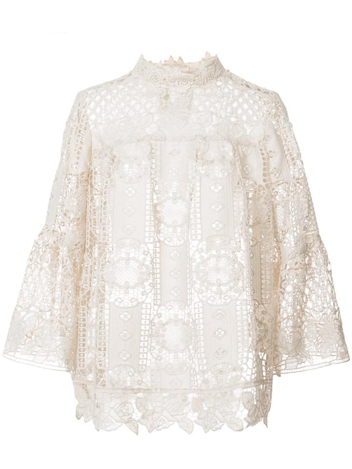 Anna Sui Perforated Lace Blouse - Nude & Neutrals