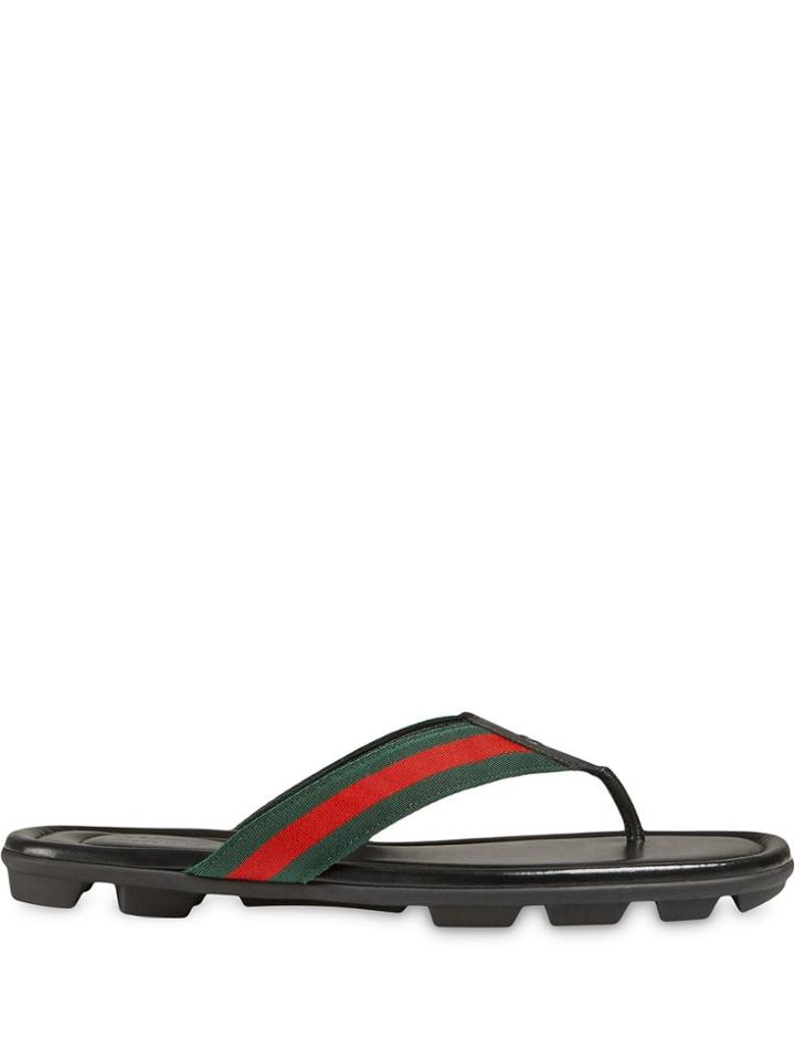 Gucci Web And Leather Thong Sandal - Black