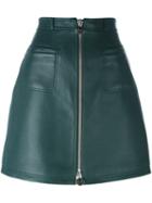 Carven Zipped A-line Skirt, Women's, Size: 38, Green, Lamb Skin/acetate